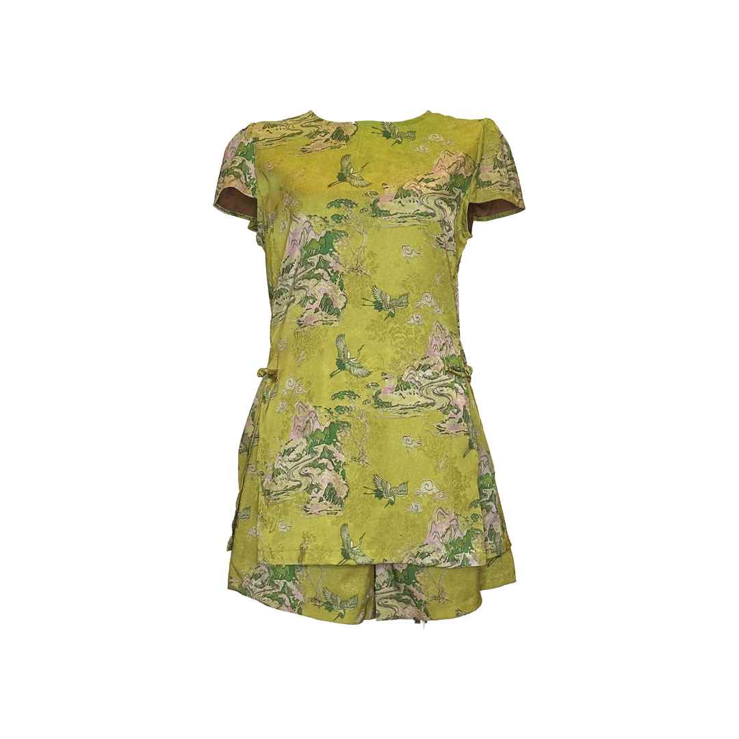 设计师时尚气质夏季新款国风刺绣短袖上衣短裤套装    X2124