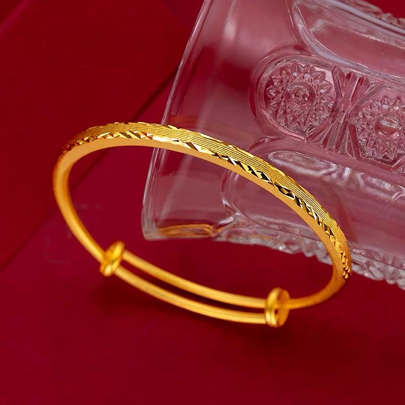 铜合金手镯 黄金色车花条纹手镯女精美时尚久不褪色实心镯子首饰