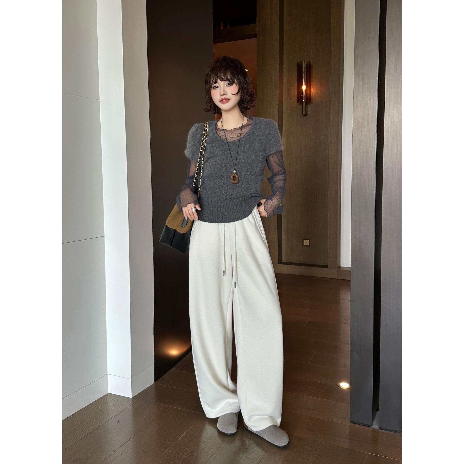 【9810】秋冬高腰长裤休闲裤双腰头裤子休闲显瘦女装