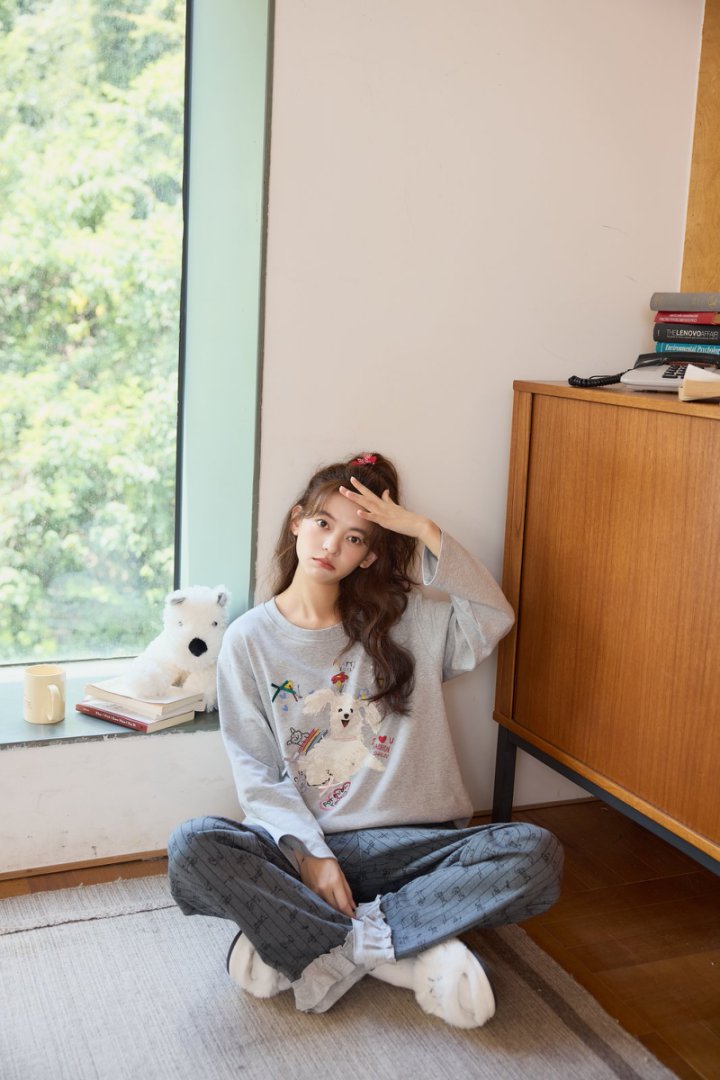 [多款可选]高品质拉架爽棉纯棉长袖长裤女士家居服YN