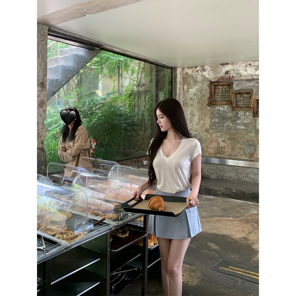 THE SWAN司凰轻奢 cleanfit生活感 慵懒柔软白色亚麻薄款短袖t恤