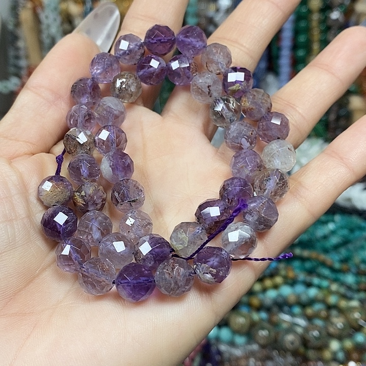 玛瑙/玉髓未镶嵌珠宝半成品天然紫幽灵切面卡9mm