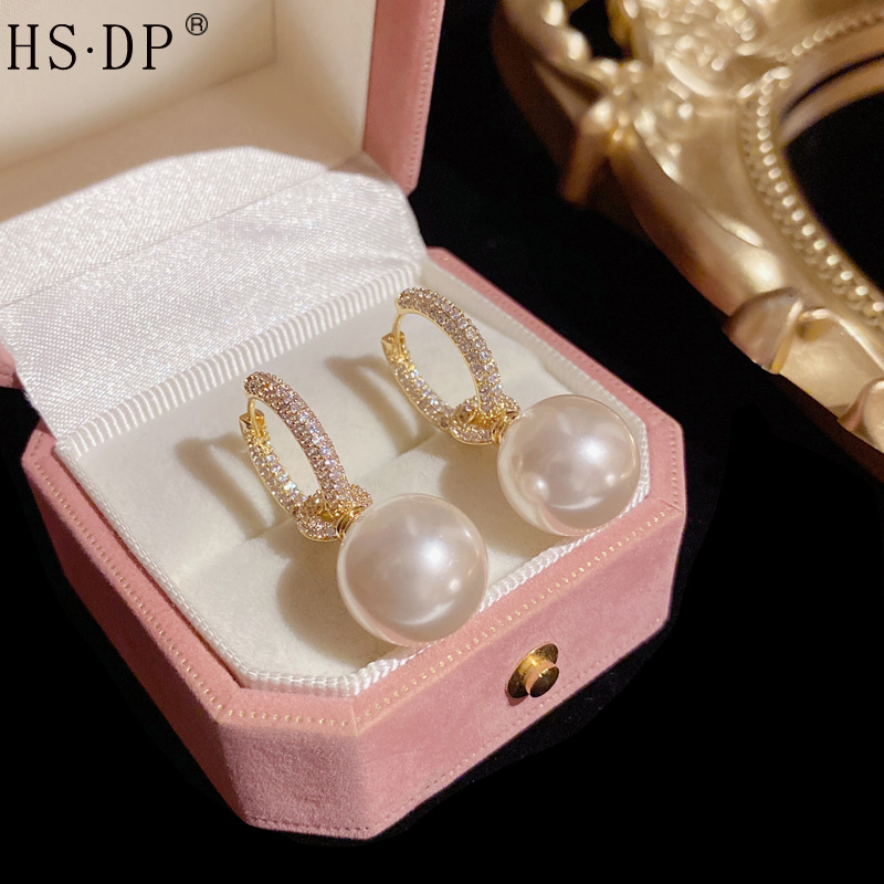 铜合金锆石耳饰 气质时尚轻奢大气精致微镶锆石两戴珠珠耳扣