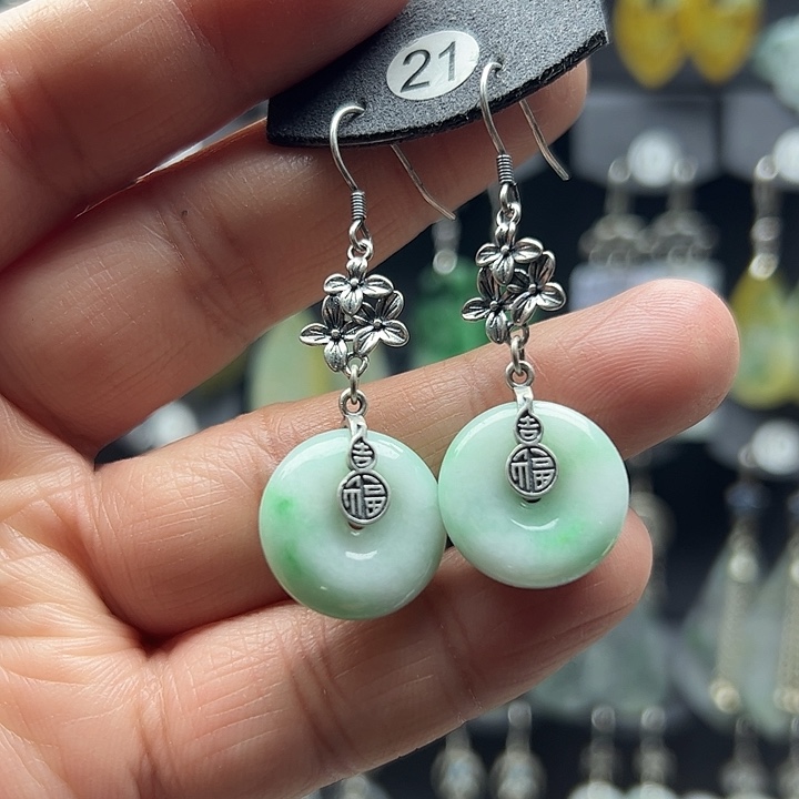 翡翠耳饰银S925镶嵌2222222