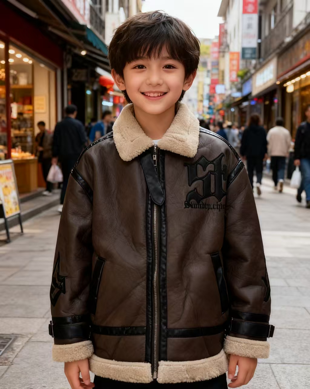 00601咖色字母皮外套大童秋冬GYD