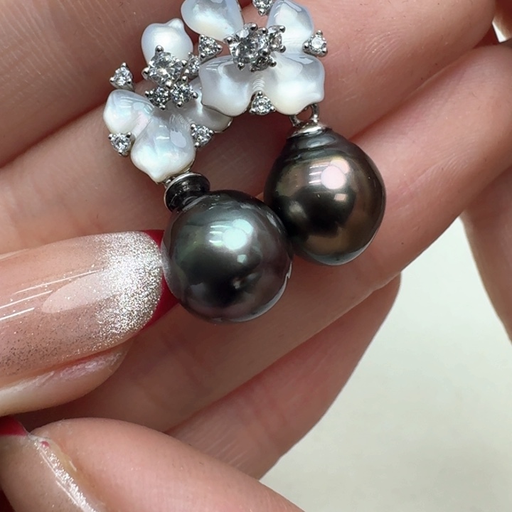 海水珍珠耳饰银S925镶嵌