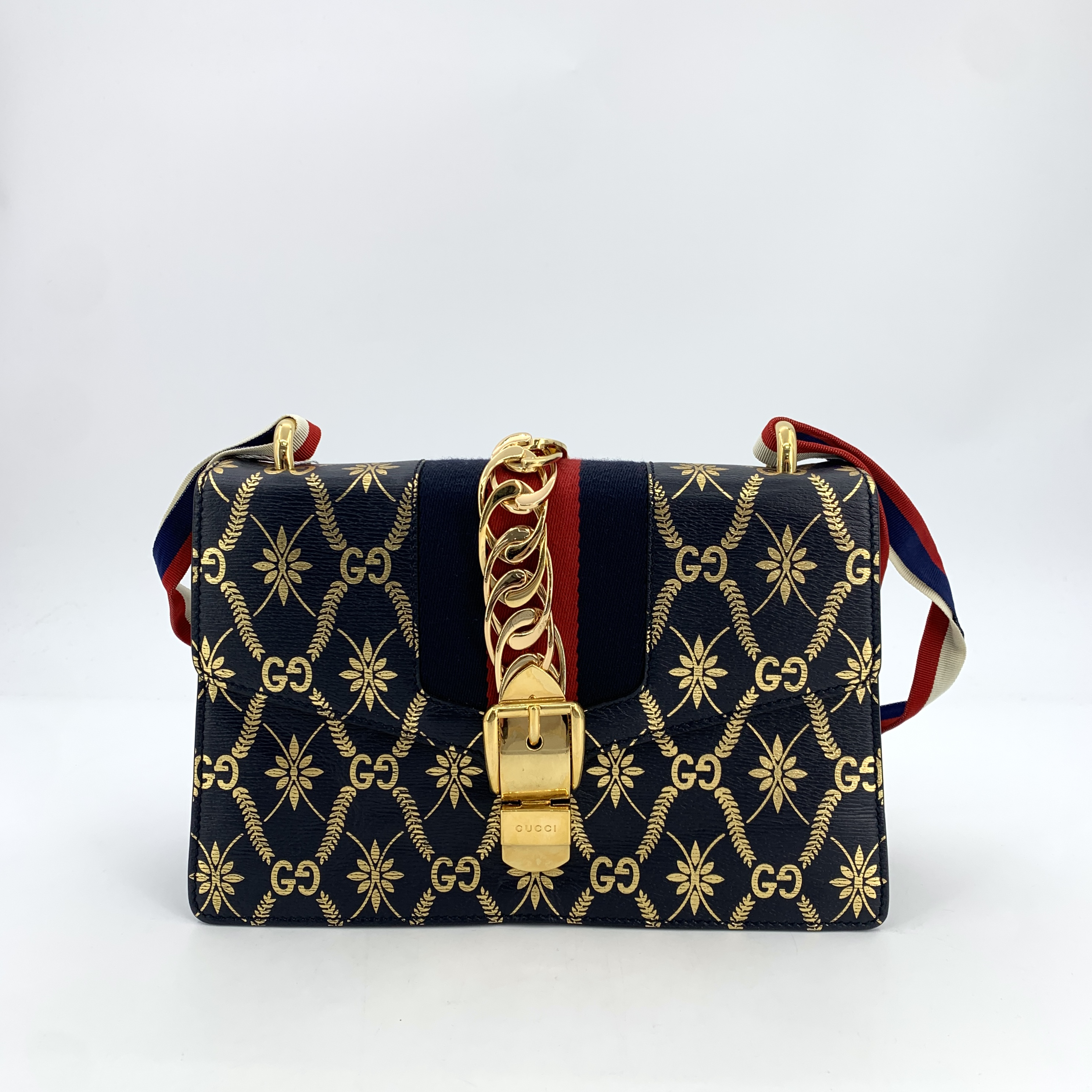 95新 GUCCI/古驰 X17331 GG菱形花纹印花单肩斜挎包