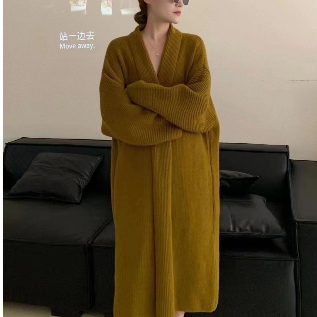 秋冬慵懒高级感气质超长款毛衣外套女宽松针织开衫百搭过膝加厚潮