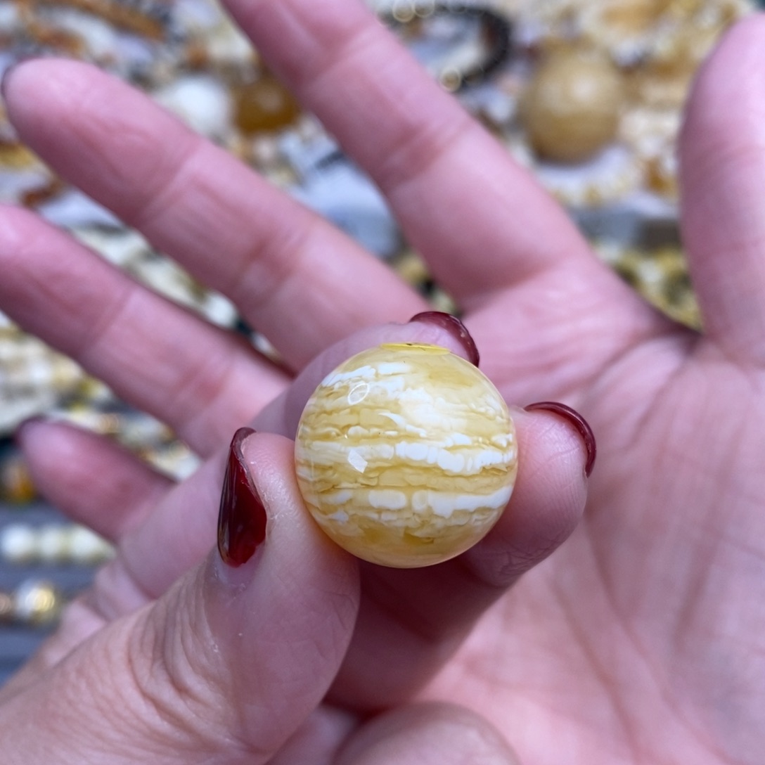 琥珀裸石未镶嵌虎皮千层雪圆珠19