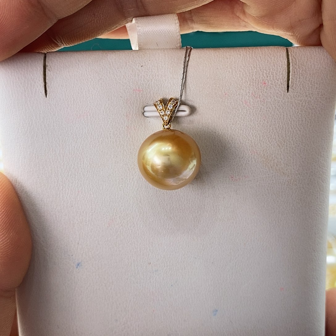 海水珍珠吊坠(不含链)18K金镶嵌南洋金珠14-15m m