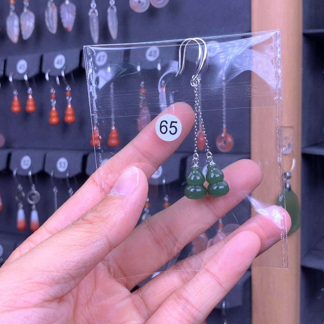 和田玉耳饰银S925镶嵌兰