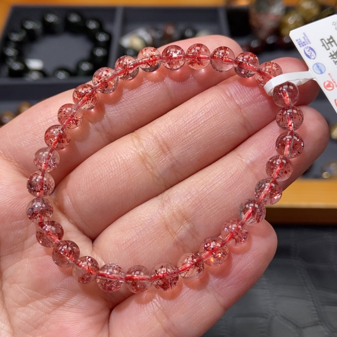 水晶金草莓晶手链6毫米未镶嵌