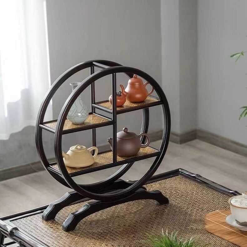 博古架实木中式桌面茶叶茶架茶杯架子茶具收纳架茶茶壶置物架3S