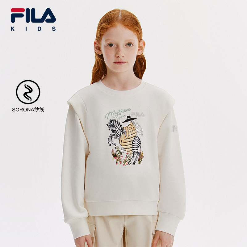 【斐乐儿童】2025年秋季新款长袖印花圆领中大童套头卫衣K12G432214