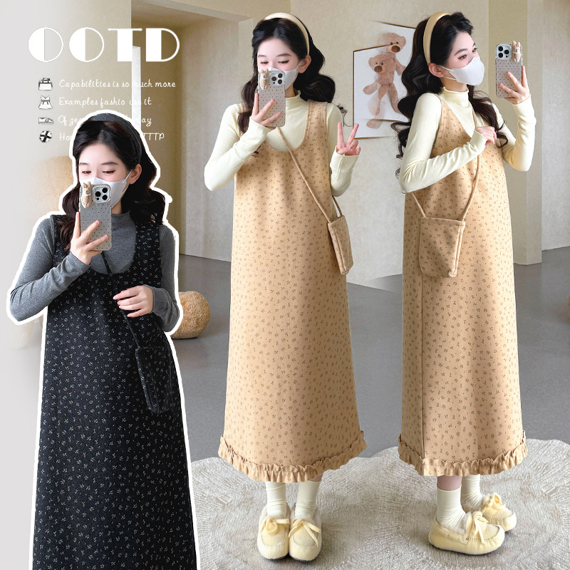 「圈圈优选」2025新款秋冬洋气碎花韩系背心裙打底衫孕妇装两件套女