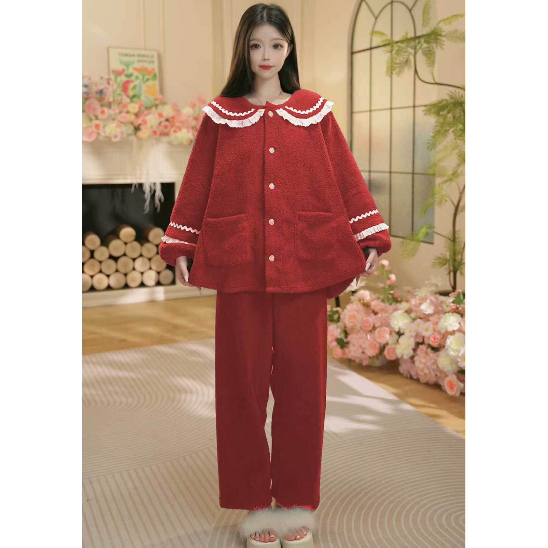 H冬季新款厚款长袖家居服高颜值柔软长袖睡衣套装