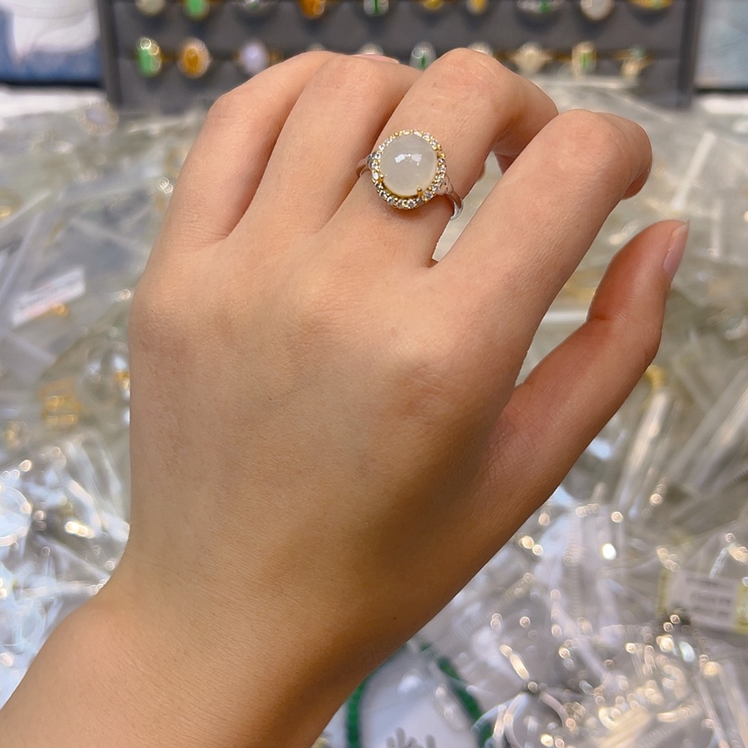 翡翠戒指银S925镶嵌翡翠