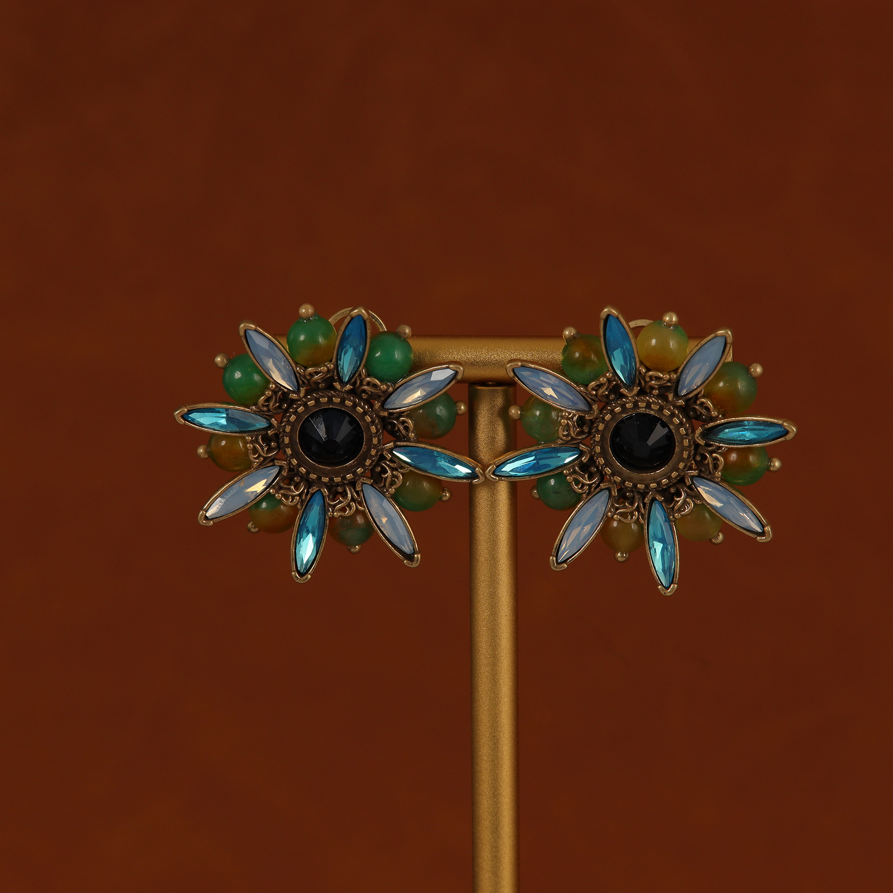 铜合金耳饰 买三送一中古vintage复古时尚轻奢优雅风太阳花耳饰