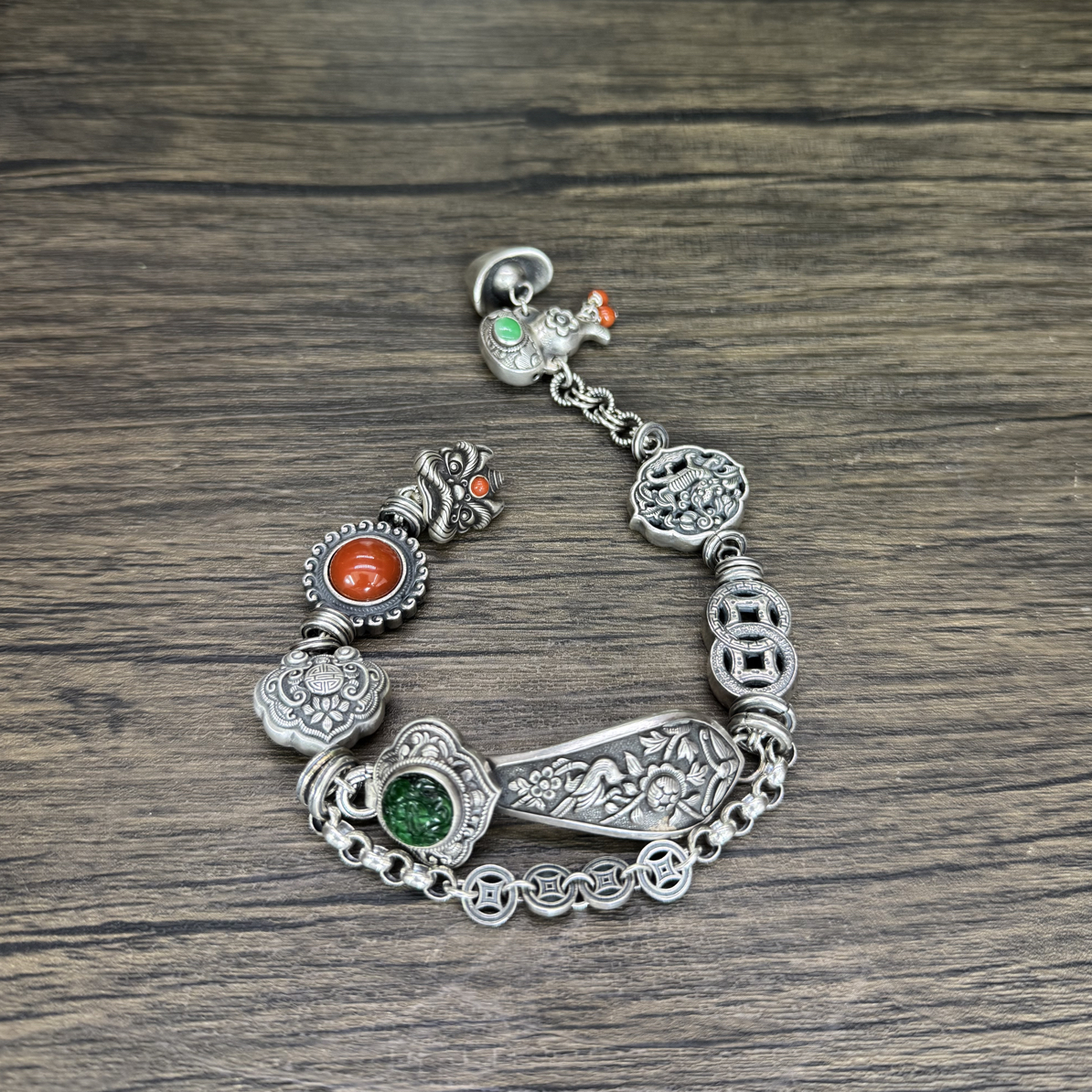 925银手链  小郑家纯银手工錾刻半管手链