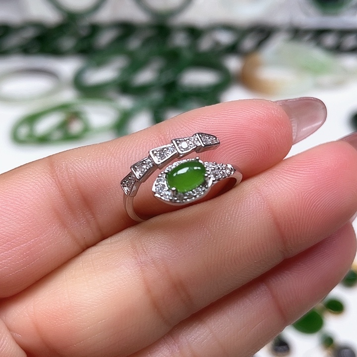 和田玉（碧玉）戒指银S925镶嵌