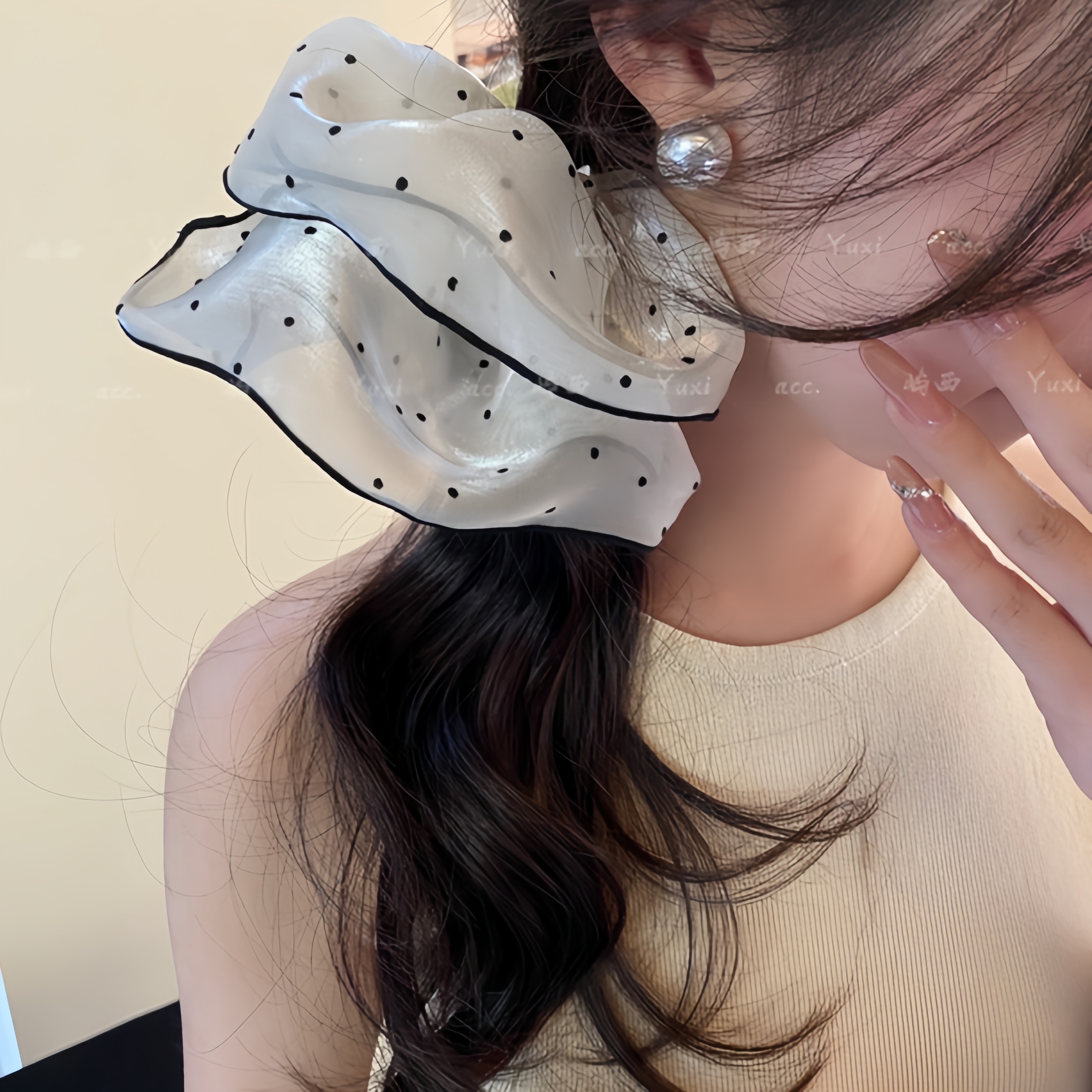 屿西 超大版波点大肠发圈法式慵懒风温柔复古百搭发饰气质简约