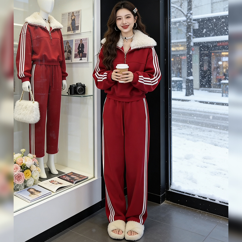 2025秋冬时尚休闲运动套装加厚女洋气显瘦加绒气质减龄小个子套装