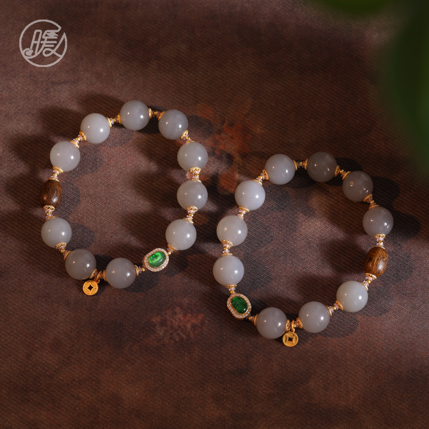 单圈和田玉手串12mm搭配钱币枣珠福豆手链A6925多样性发一