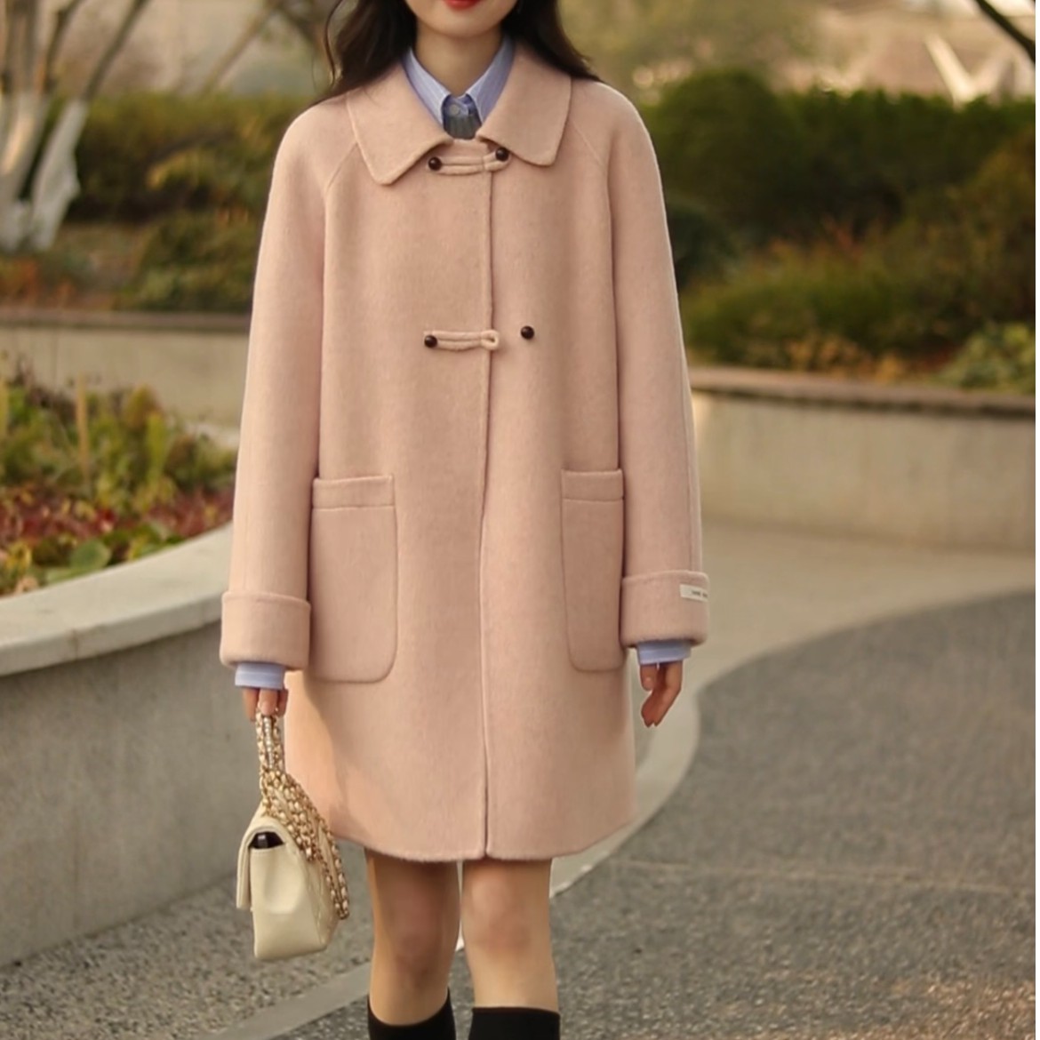 【8807】娃娃领苏力羊驼毛+绵羊毛小个子中长款大衣新款