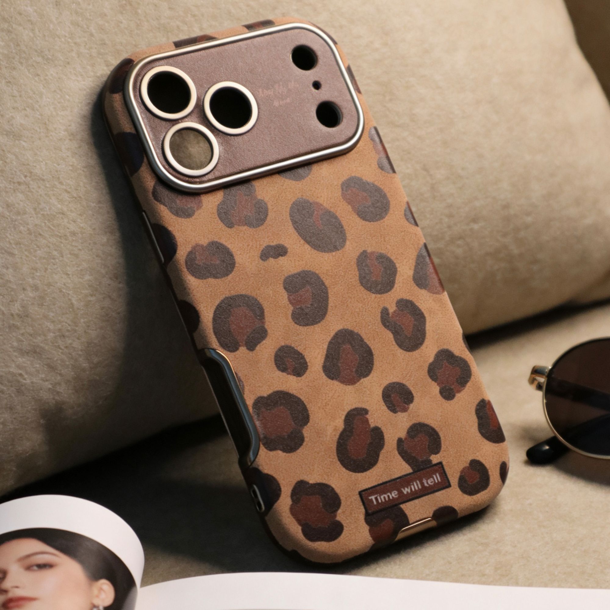 网红复古手机壳豹纹大视窗苹果手机壳防摔ins皮纹