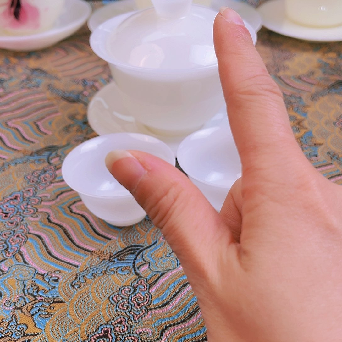 盖碗瓷汐精品璞玉瓷盖碗加2个客杯