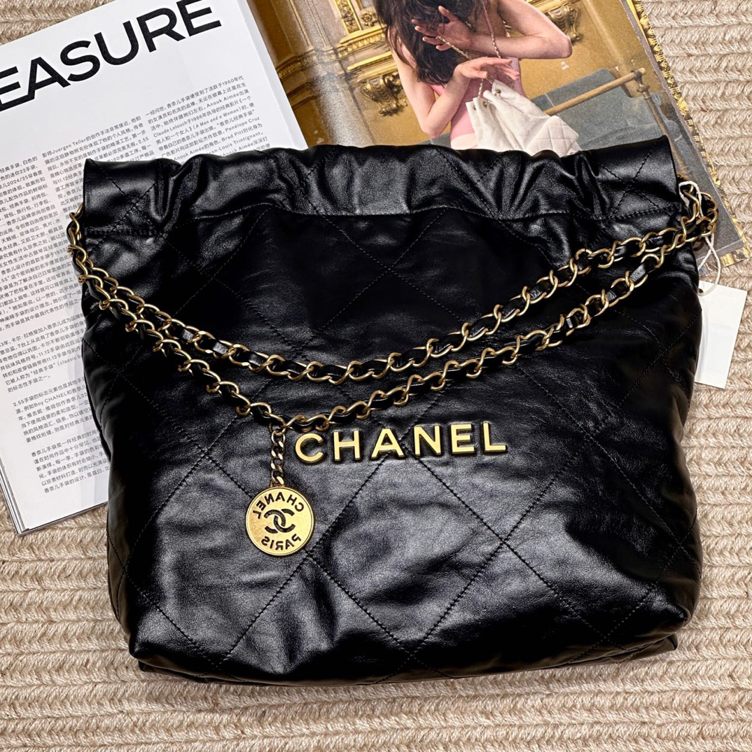 99新 Chanel/香奈儿 25C 黑金牛皮22bag 小号单肩包