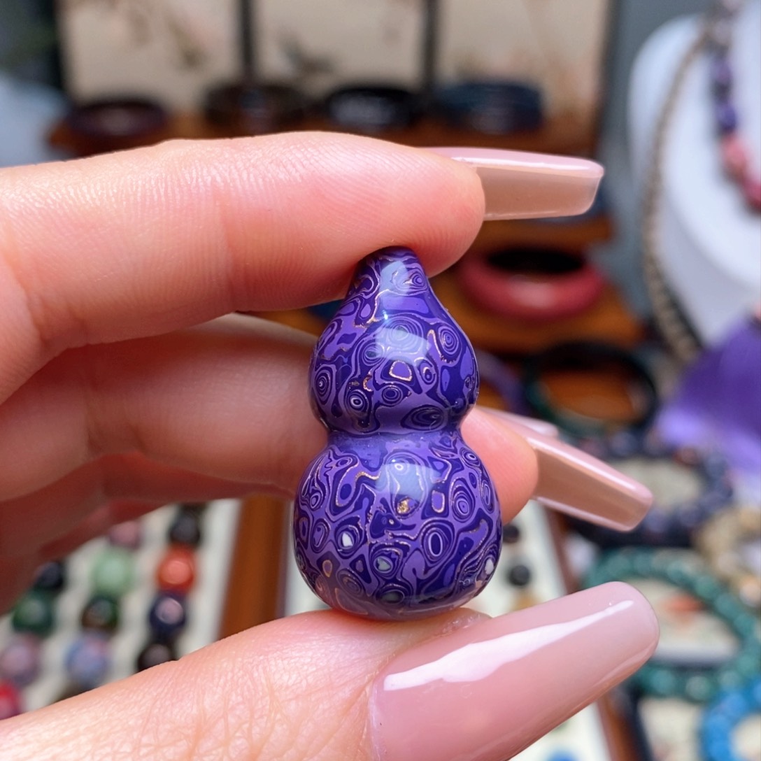 大漆珠葫芦犀皮纹精品单珠