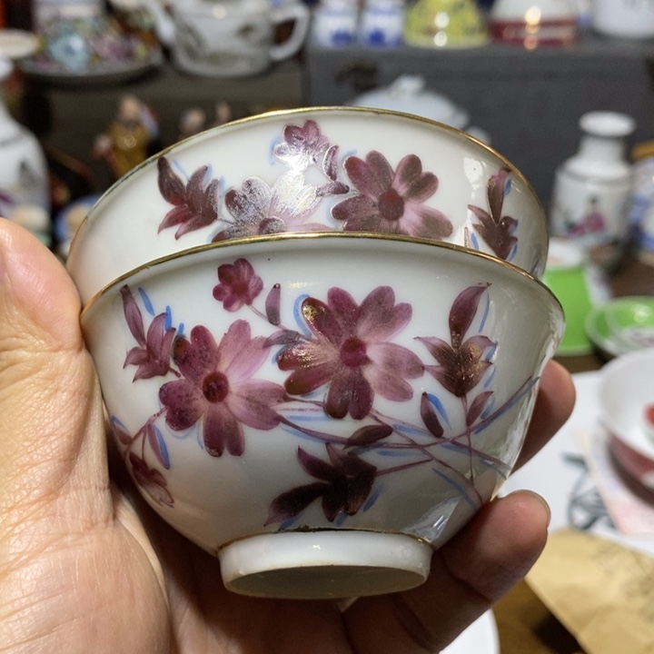 瓷片阿*手绘茶碗一对