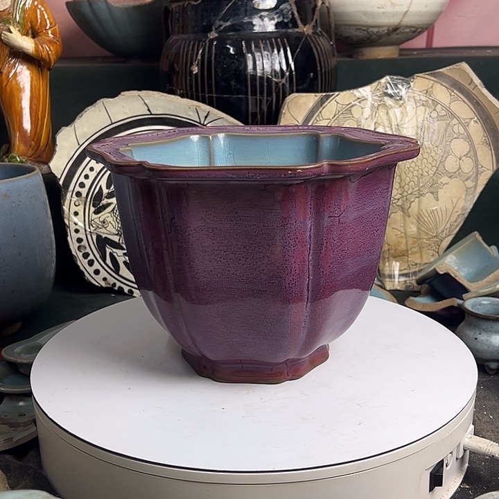 酷***살瓷片钧官窑六方花盆