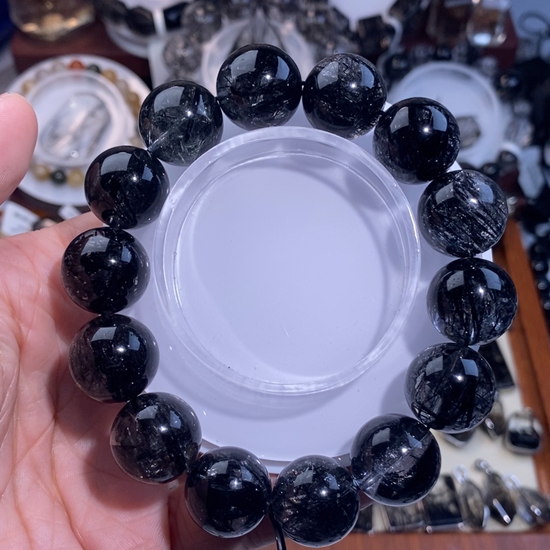 水晶手链未镶嵌黑发晶全透体满发蕾丝16mm