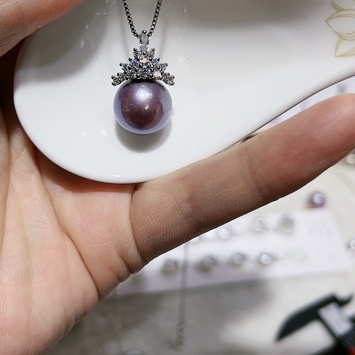 淡水珍珠白珠三生三世吊坠银S925镶嵌