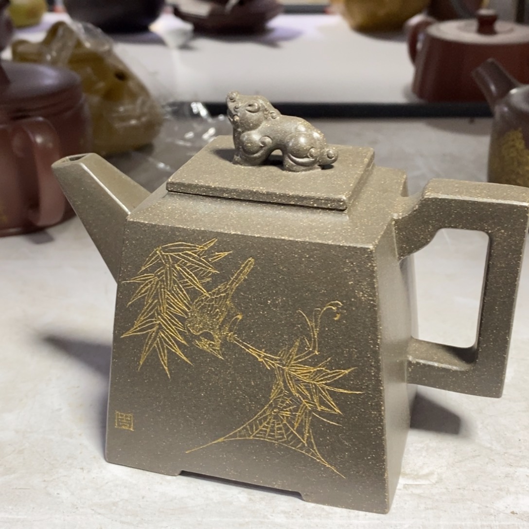 紫砂茶壶白10 四方狮亭