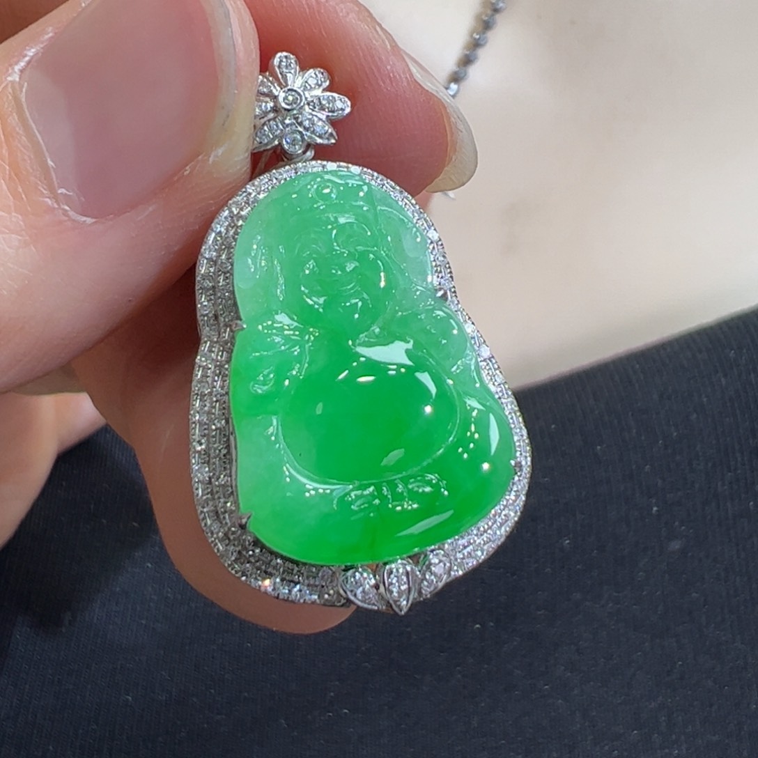 翡翠吊坠(不含链)18K金镶嵌