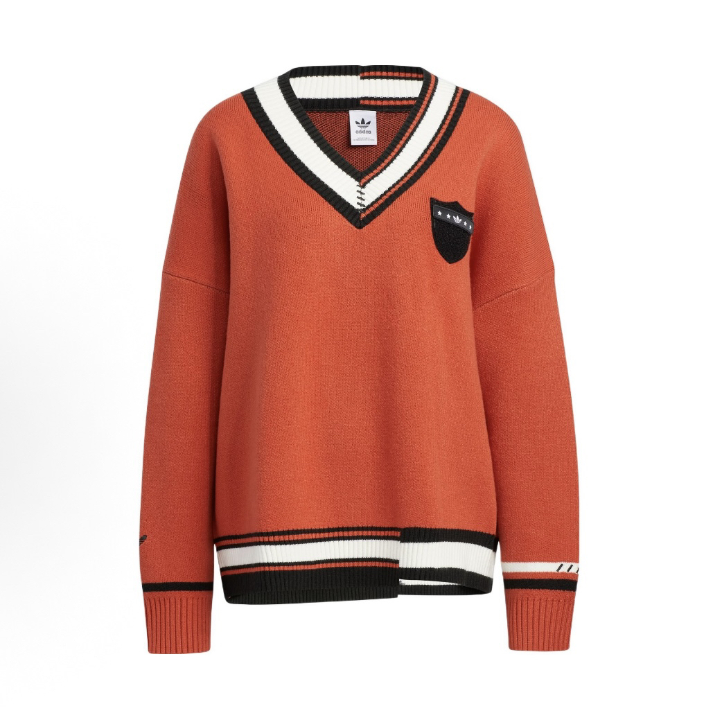 adidas originals Logo刺绣徽标V领针织毛衣 男女款 橙色HS9520