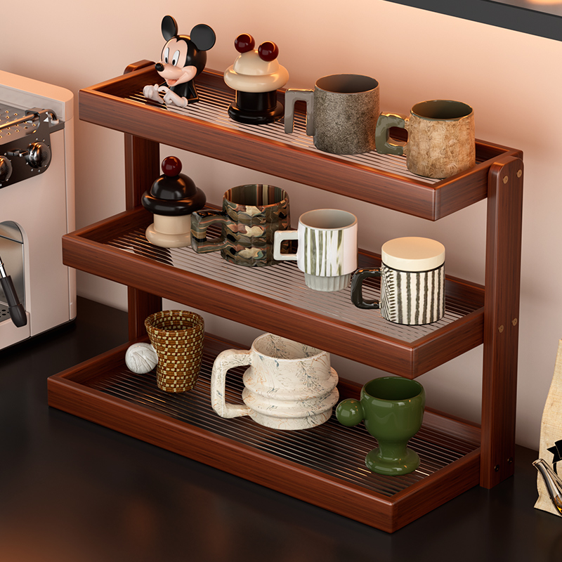 桌面杯架置物架餐桌台面水杯子收纳架中古风茶杯展示架咖啡转角架