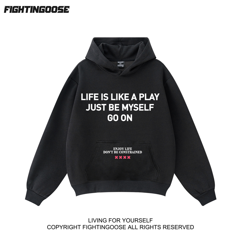闪电大鹅美式街头简约字母连帽宽松套头无性别卫衣返潮复古卫衣男