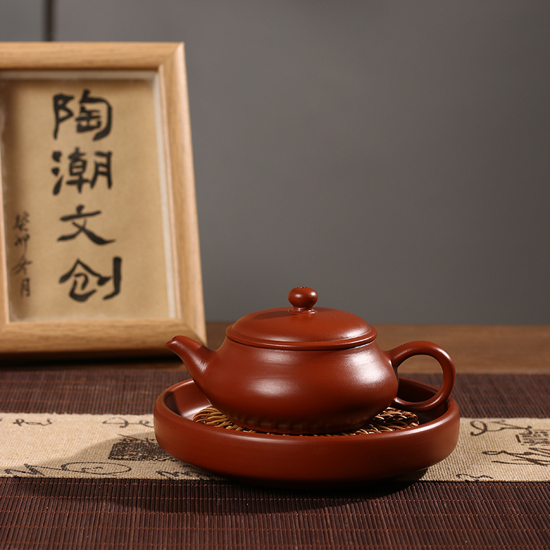 潮州原矿朱泥大口明炉壶手拉壶小容量工夫茶壶家用泡茶茶具