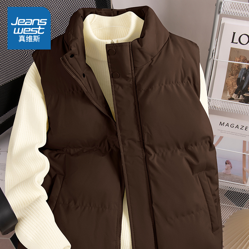 真维斯男式2025新款马甲美式复古咖啡色保暖棉衣上班通勤冬款马夹