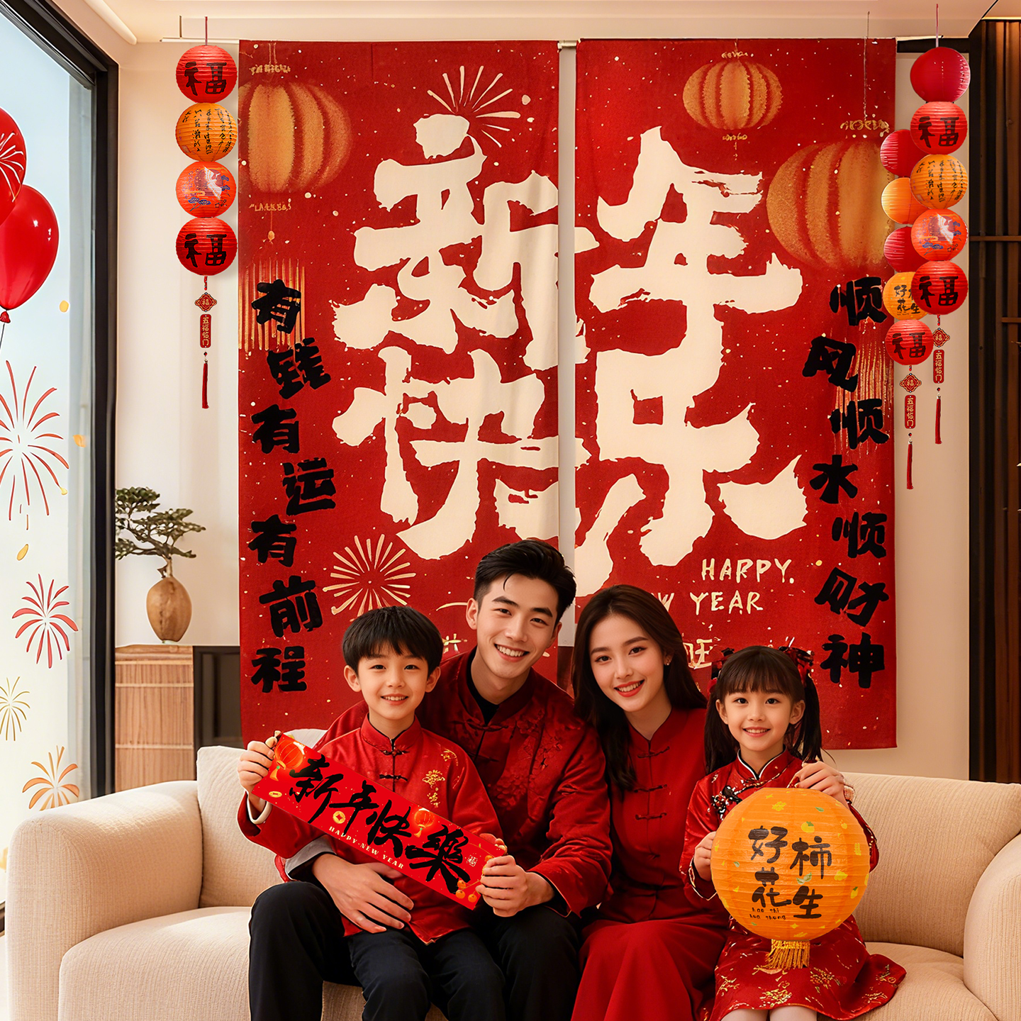 元旦新年快乐装饰背景布店铺室内墙面春节氛围场景布置拍照道具