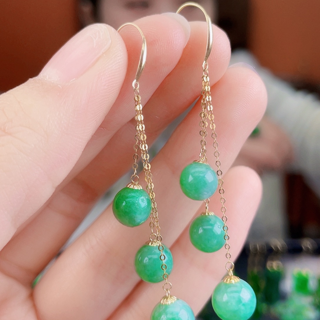 翡翠18K金镶嵌耳饰