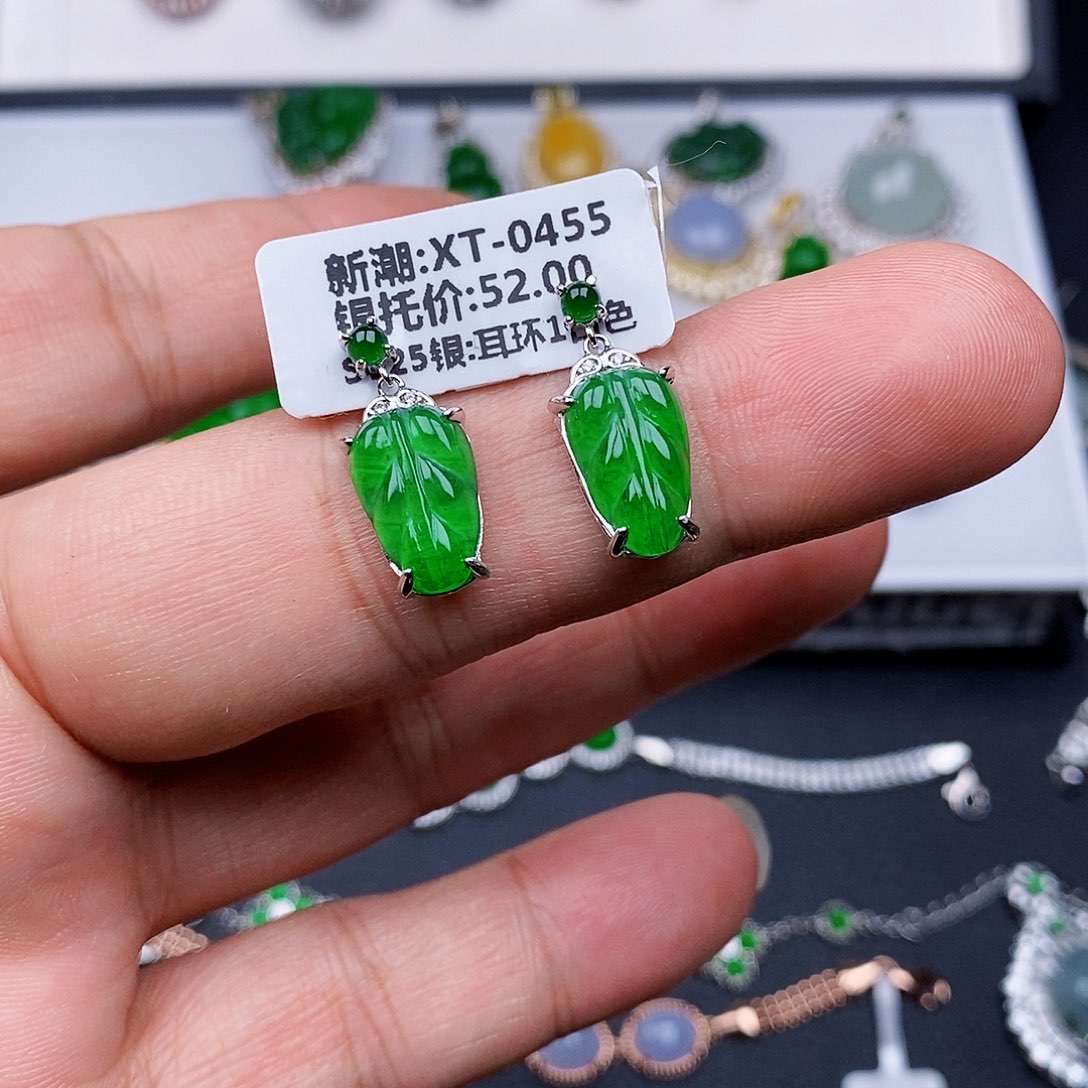 翡翠耳饰银S925镶嵌耳饰