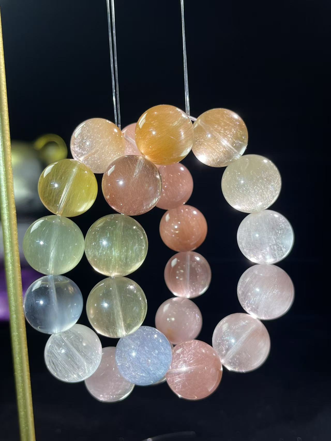 天然招财金发晶黄水晶紫水晶月光金太阳玉石玛瑙手串手链九紫离火