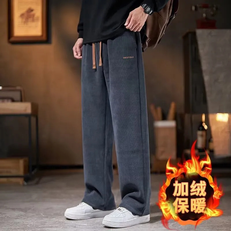 RK03-BY秋冬季灯芯绒休闲裤男加绒加厚潮流宽松直筒百搭长裤子