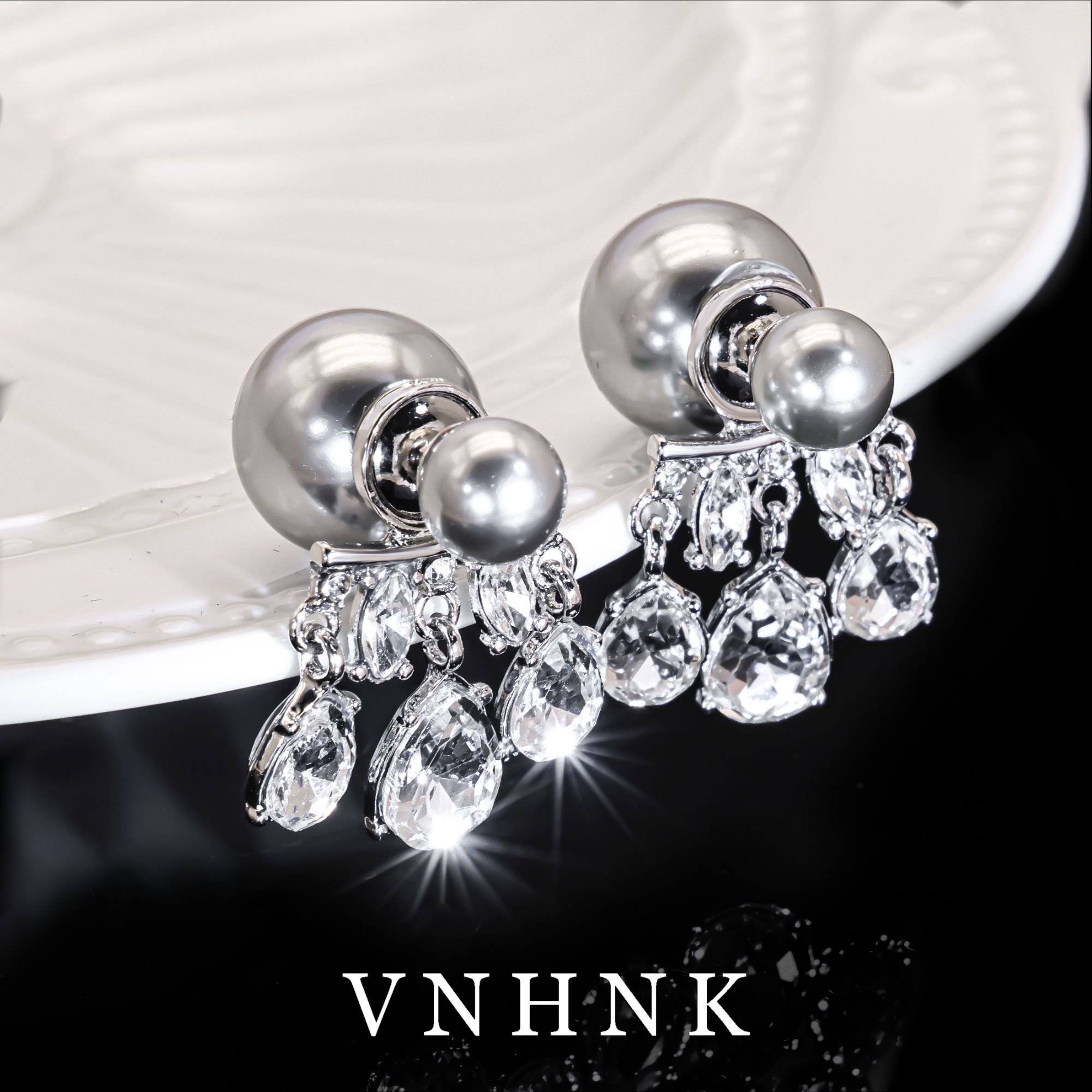 铜合金仿珍珠耳饰 美可儿   B529   银色（14mm8mm)气质百搭耳环