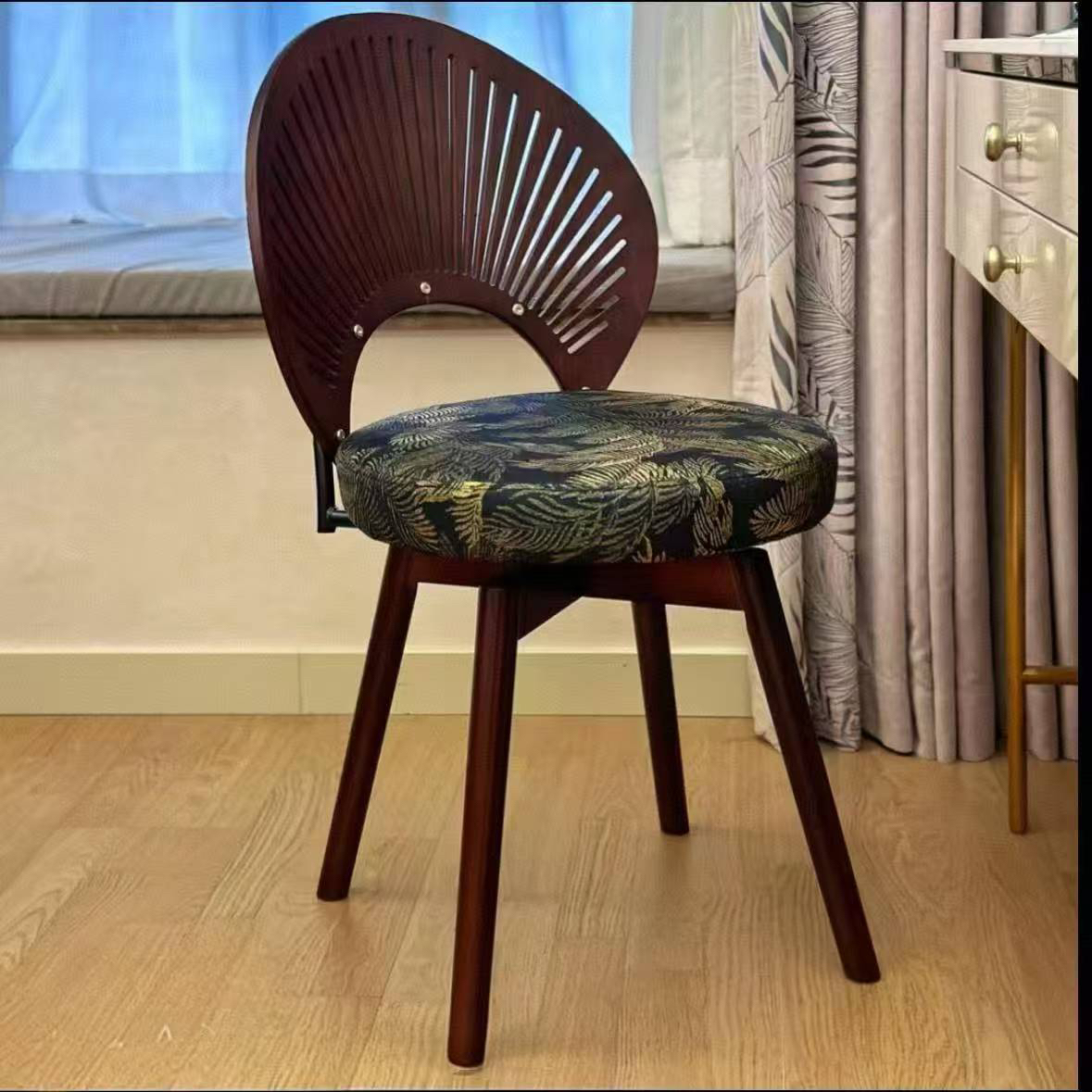 贝壳餐椅可旋转儿童椅子复古实木美式梳妆台靠背椅子化妆椅梳妆台